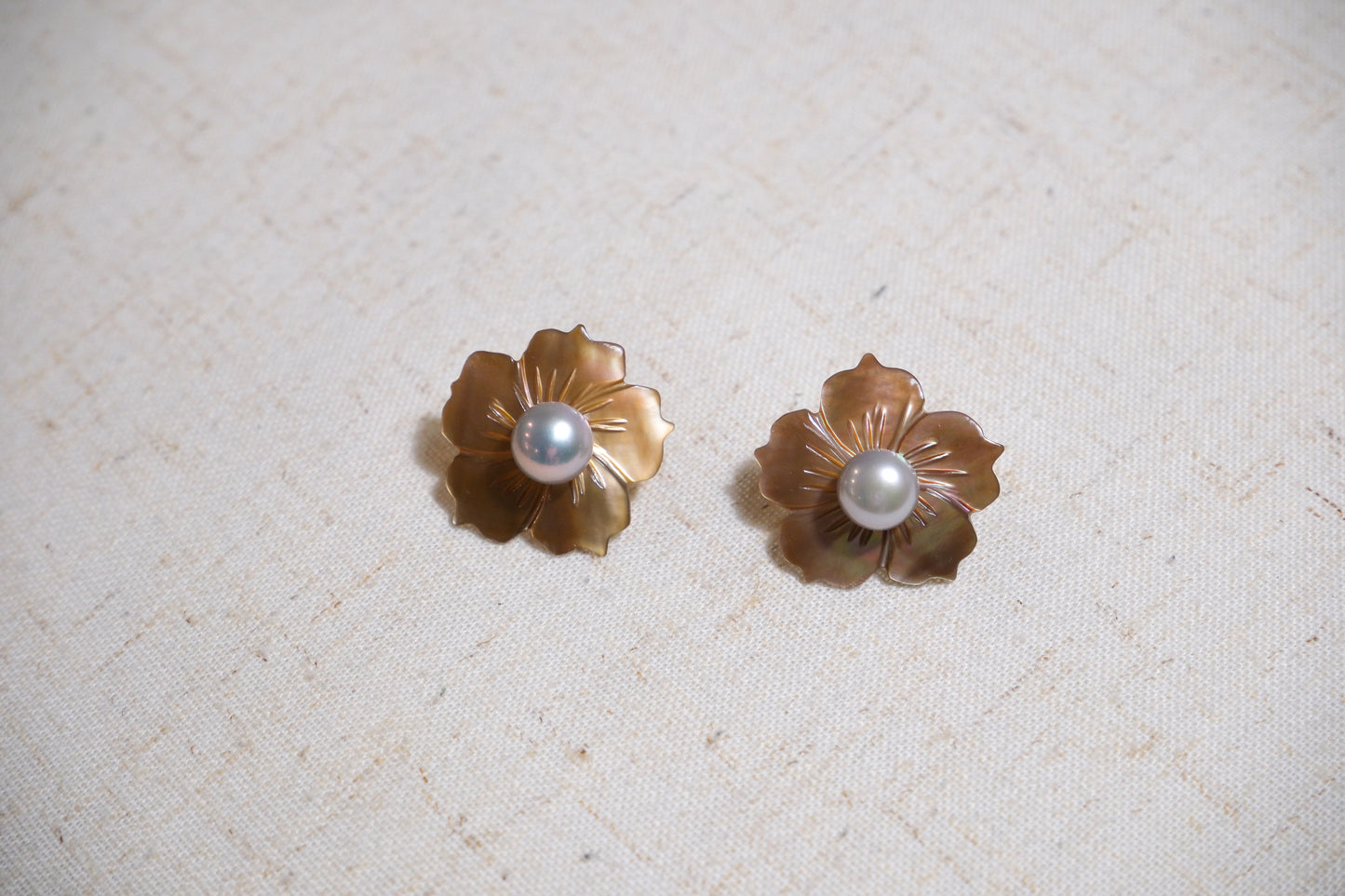 Brown Gumamela Two-Way Mother-Of-Pearl Studs