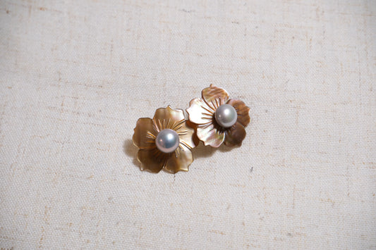 Brown Gumamela Two-Way Mother-Of-Pearl Studs