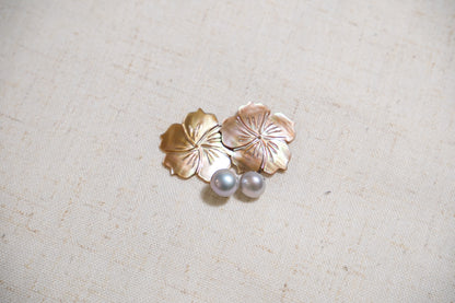 Brown Gumamela Two-Way Mother-Of-Pearl Studs