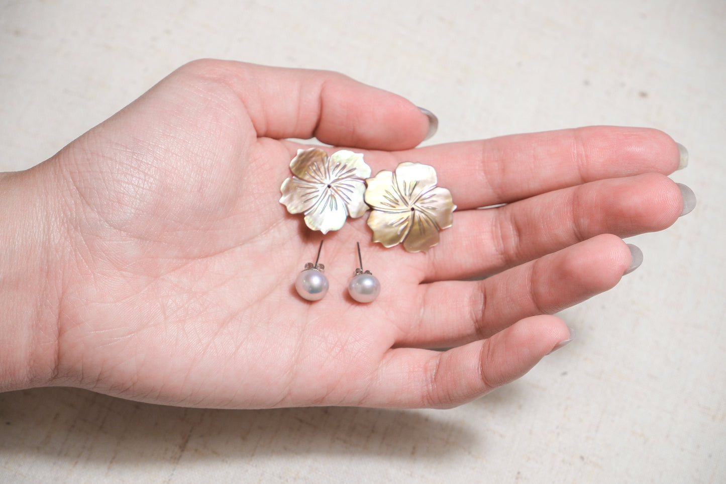 Brown Gumamela Two-Way Mother-Of-Pearl Studs